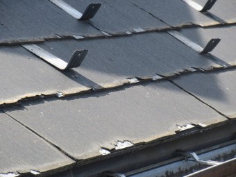 所沢市 東所沢 現地調査 外壁の苔汚れ スレート屋根の破損を確認3