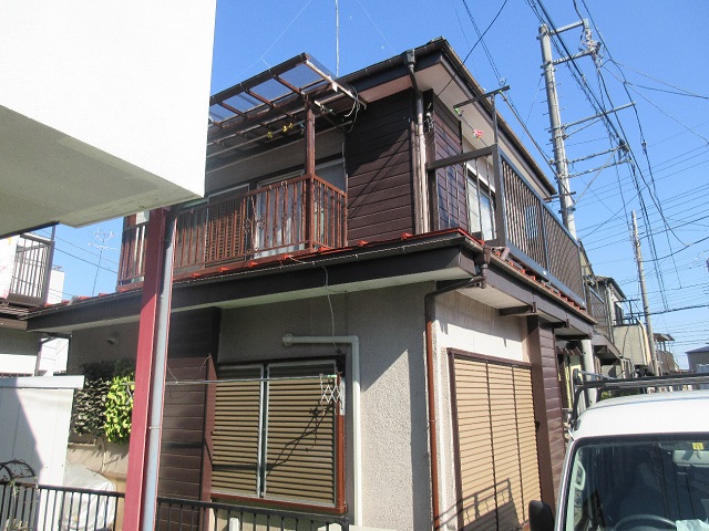 狭山市笹井　屋根カバー、葺き替え工事　外壁塗装　施工前