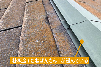 棟板金(むねばんきん)が緩んでいる